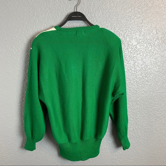 Vintage Green and Cream Women's Sweater - Picture 4 of 5